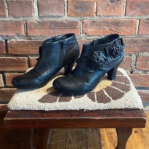 Floral leather ankle booties